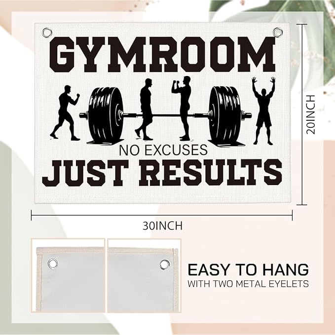 Gym Room No Excuses Just Results Gym Motivational Wall Art Banner Dorm Posters Gifts for Guys Men Women Gym Flag Decor for Home Gym Bedroom Workout Room 30x20 Inchs-StrideForce Fitness