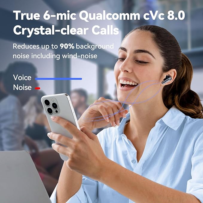 EarFun Air Pro 3 Noise Cancelling Earbuds, Qualcomm® aptX™ Adaptive Sound, 6 Mics CVC 8.0 ENC, Bluetooth 5.3 Earbuds, Multipoint Connection, 45H Playtime, App Customize EQ, Wireless Charging-StrideForce Fitness