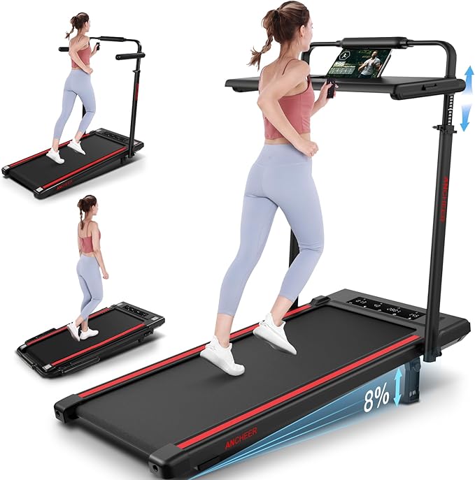 ANCHEER Walking Pad Treadmill with 12% Incline&Adjustable Height, 4 in 1 Under Desk Treadmills with Desk Workstation, Foldable Treadmill for Home 300lb,3 Type Control-StrideForce Fitness