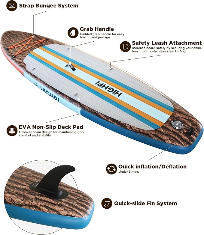 Highpi Inflatable Stand Up Paddle Board for Youth and Adults – Wide Sup with Premium Accessories, Blow Up Paddleboard for Surfing, Fishing, Yoga & More-StrideForce Fitness