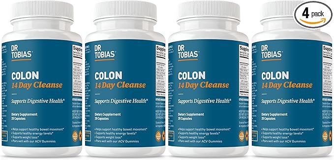 Dr. Tobias Colon 14 Day Cleanse, Advanced Gut Cleanse Detox for Women & Men with Cascara Sagrada, Psyllium Husk, Senna Leaf & Probiotics, Non-GMO Colon Cleanse, 4 Bottles of 28 Capsules (1-2 Daily)-StrideForce Fitness