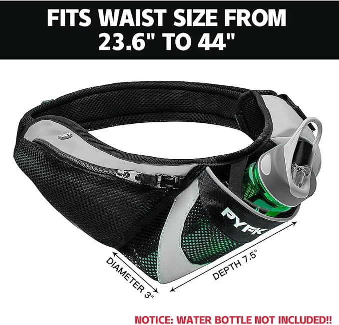 PYFK Running Belt Hydration Waist Pack with Water Bottle Holder for Men Women Waist Pouch Fanny Bag Reflective-StrideForce Fitness