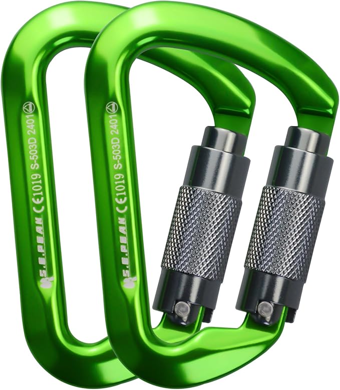SEPEAK UIAA 30kN Climbing Carabiner Clips, Professional Heavy Duty Twist Locking Carabiners for Climbing,Mountaineering, Rappelling, Camping, Hiking, Swings, Large D Ring Hooks-StrideForce Fitness