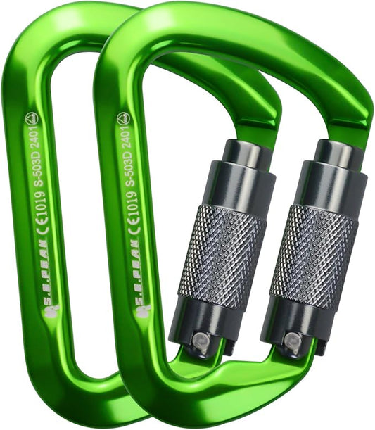 SEPEAK UIAA 30kN Climbing Carabiner Clips, Professional Heavy Duty Twist Locking Carabiners for Climbing,Mountaineering, Rappelling, Camping, Hiking, Swings, Large D Ring Hooks-StrideForce Fitness