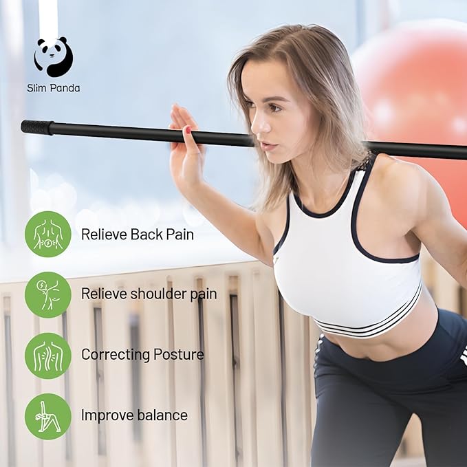 Slim Panda Yoga Stick, 5ft Natural Bamboo Stick with Rubber Ends, Exercise Stretching Stick for Yoga, Stretching, Balance and Correcting Posture, Rehabilitation Physical Therapy Aids-StrideForce Fitness