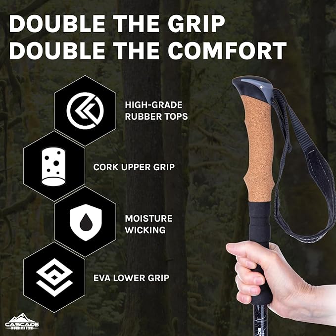Cascade Mountain Tech Lightweight Aircraft-Grade Aluminum Trekking Poles with Extended Down Grip Plus Tip Kit-StrideForce Fitness