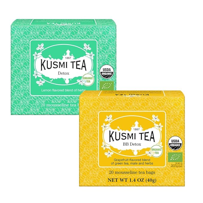 Kusmi Tea - BB Detox + Detox - Iconic Detox Tea - Organic Tea - Blend of Green Tea, Mate & Fruits - Organic Flavored Yerba Mate Tea - Pack of 2 Boxes of Tea Bags - 2x20 Tea Bags-StrideForce Fitness