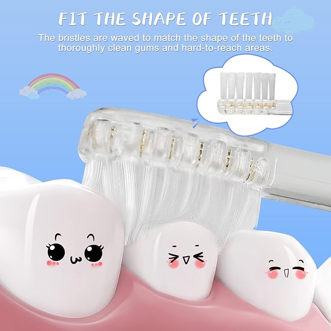 Teeteck 5 Pack Kids Toothbrush Replacement Heads Compatible with SEAGO SG513/SG977/SGEK6, DadaTech DT-K6/DT-BB1/DT-977, Brush-Baby WildOnes(Ages 18-36 Months/Transparent)