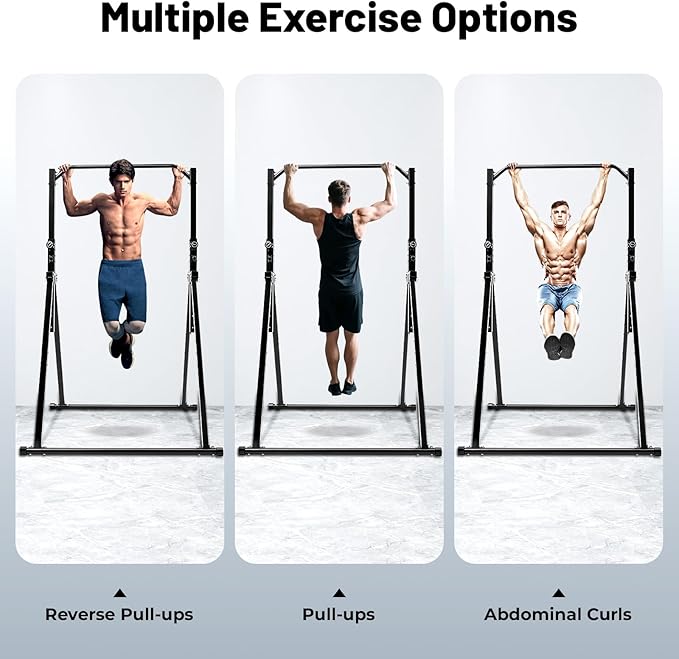 Foldable Power Tower Pull Up Bar Dip Station, 200kg/440.92lbs Triangular Pull Up Bar Station Adjustable, Multi-Function Strength Training Fitness Equipment for Home Gym-StrideForce Fitness