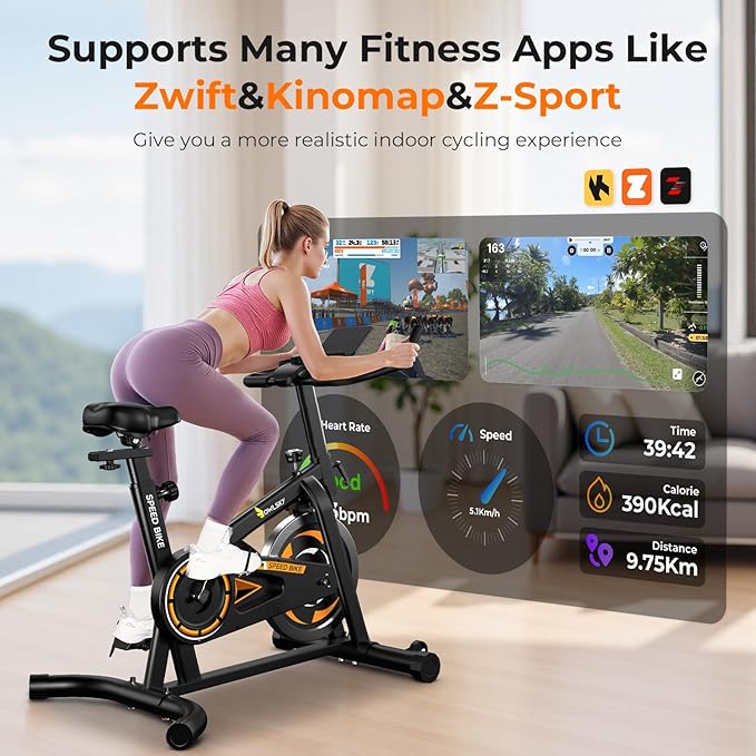 OWLSKY Exercise Bike with APP, Magnetic Resistance Indoor Cycling Bike, 300 lbs Capacity Quiet Stationary Bike for Home Gym Cardio Workout, Adjustable Seat & Tablet Holder-StrideForce Fitness