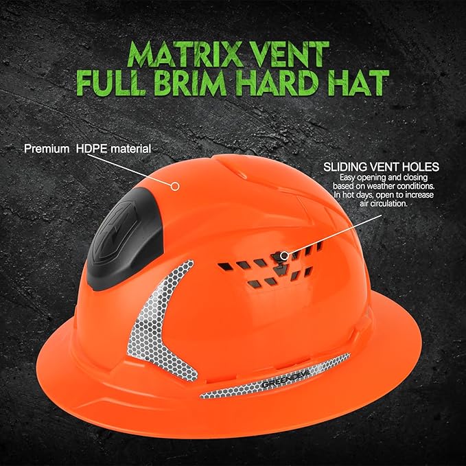 GREEN DEVIL Matrix Full Brim Hard Hat with Headlight Vented Construction Safety Helmet OSHA Approved Cascos De Construccion Work Hardhat for Men&Women-StrideForce Fitness