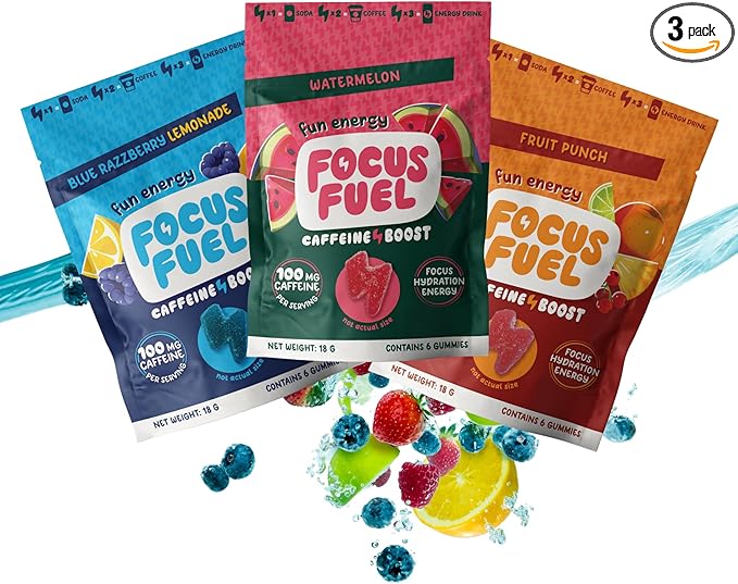 Energy Chews – Trial Size Variety Sample Pack (9 Servings) – 100mg Caffeine + Alpha GPC + L-Theanine + B12, Magnesium – Blue Razzberry Lemonade, Watermelon, Fruit Punch – No Crash or Jitters-StrideForce Fitness
