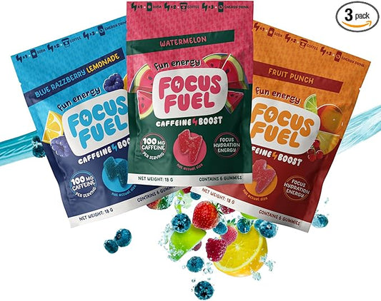 Energy Chews – Trial Size Variety Sample Pack (9 Servings) – 100mg Caffeine + Alpha GPC + L-Theanine + B12, Magnesium – Blue Razzberry Lemonade, Watermelon, Fruit Punch – No Crash or Jitters-StrideForce Fitness