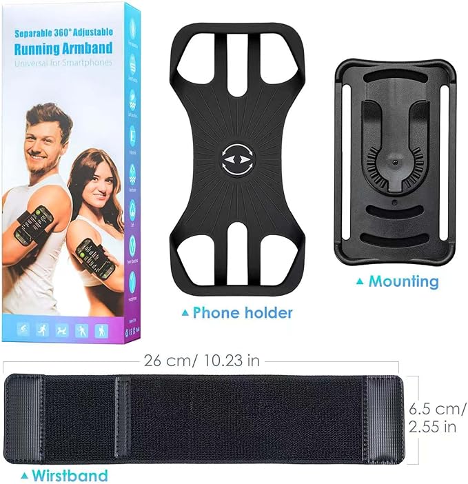 Cikyner Running wristband, Running Phone Holder Sports wristband 360° Rotatable & Detachable Running Phone wristband for 4.5- 7'' iPhone for Gym Jogging Cycling Hiking-StrideForce Fitness