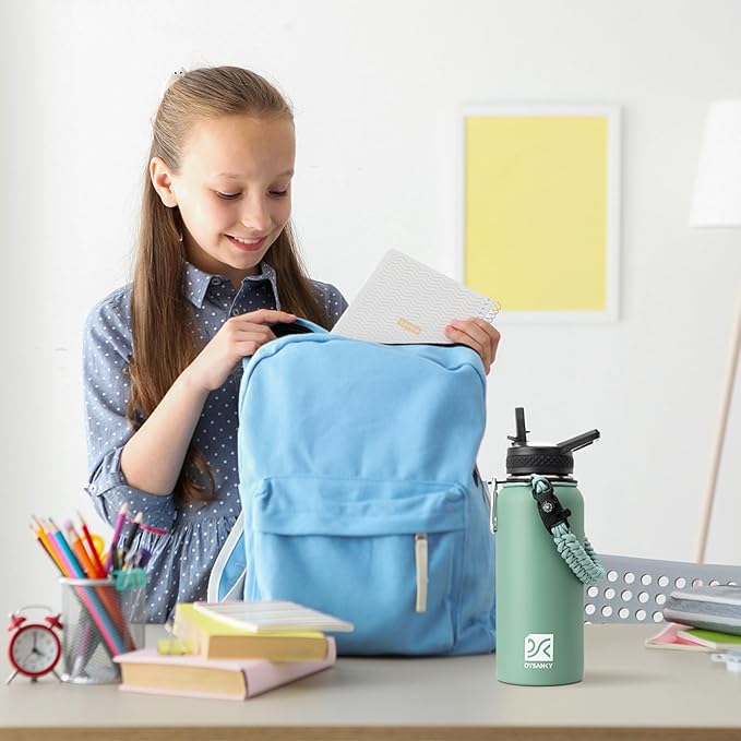 Insulated Water Bottle | Thickened Stainless Steel Vacuum Metal | Portable Sports Water Jug for Gym and Hiking with Straw, Carrier Bag, Handle Strap | BPA-Free 32 oz-StrideForce Fitness