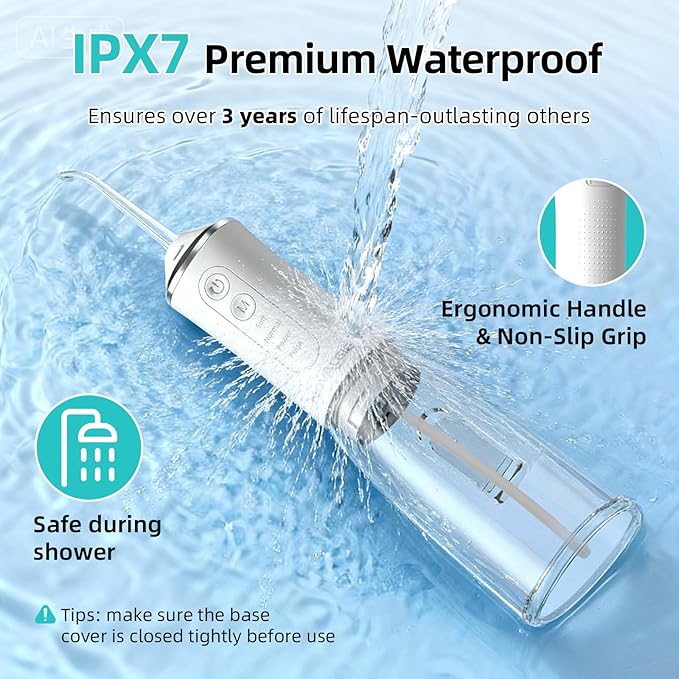 Water Flossers for Teeth, Cordless 360ML Larger Tank 4 Mode IPX7 Waterproof Oral Irrigator, Rechargeable 5 Jet Tips Dental Flosser for Brace, Implants & Sensitive Gums, Home&Travel Use