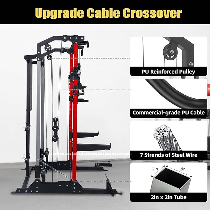 Power Cage, Squat Rack with Cable Crossover and Dual Independent Pulley System, 2000LB Capacity Workout Cage with More Training Attachments, Power Rack for Home Gym-StrideForce Fitness