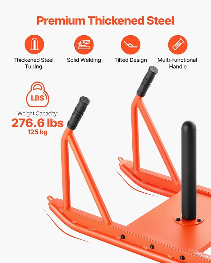 VEVOR Weight Sled, Steel Power Sled, Fitness Strength Training Sleds for Athletic Exercise Speed Improvement, Workout Fitness Equipment with Handle, Compatible with 1/2 in Weight Plates, Orange-StrideForce Fitness