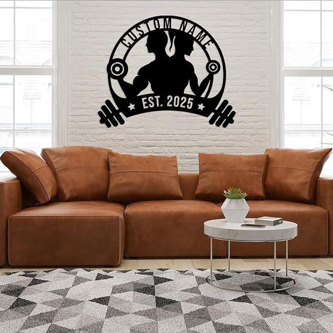 Personalized Metal Gym Sign, Custom Fitness Metal Wall Decor, Yoga Room Sign, fitness room decor, home gym decor, gifts for sports lovers, black metal-StrideForce Fitness
