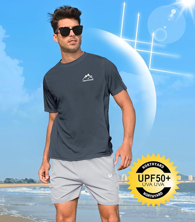 NORTHYARD Men's UPF 50+ Sun Protection Shirts Swim SPF UV Quick Dry Short Sleeve T-Shirts for Athletic Fishing Rash Guard-StrideForce Fitness