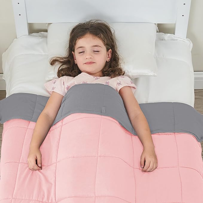 yescool Weighted Blanket (10 lbs, 41" x 60", Pink Grey) Cooling Heavy Blanket for Sleeping Perfect for 90-110 lbs, Breathable Blanket with Premium Glass Bead, Machine Washable-StrideForce Fitness
