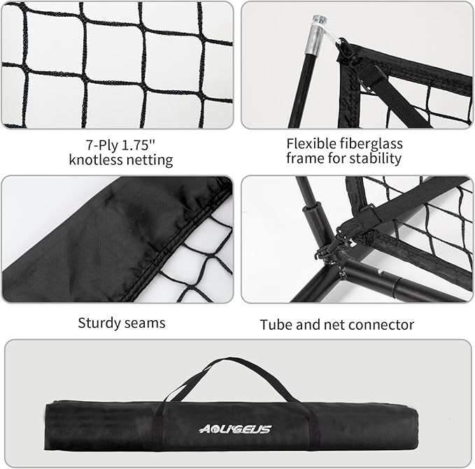 7'X7' Baseball Softball Practice Net,Pitching Net,Batting Net,with Baseball Tee,Bonus Strike Zone and Bow Frame,for Hitting,Pitching, Catching-StrideForce Fitness