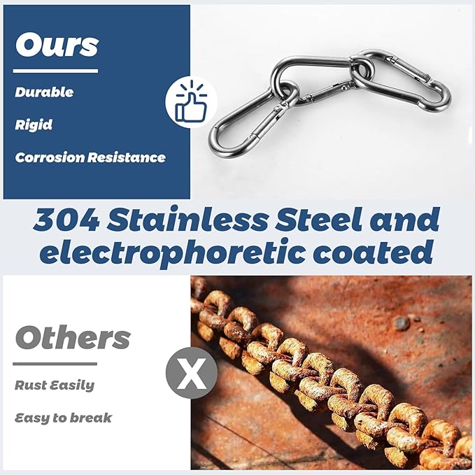 MIVIDE 100 Pack M4 x 1.57 Inch Carabiner Clips Spring Snap Hook, 304 Stainless Steel Heavy Duty Snap Hooks Carabiner Quick Link Clip for Camping Hiking Traveling Outdoor Swing Gym, 110Lbs Capacity-StrideForce Fitness