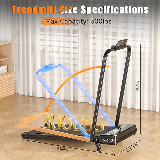 Incline Walking Pad with Handle Bar, Folding Treadmill Foldable Portable Under Desk for Home Office, Ultra Quiet <45dB, Safety Lock, 300+ LB Capacity-StrideForce Fitness
