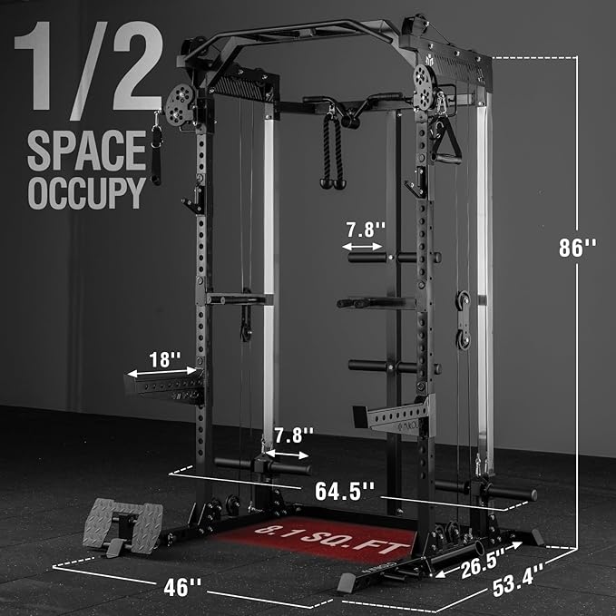 Mikolo Power Cage, 2000LB Power Rack with Independent Dual Pulley System, Multi-Function Home Gym Workout Machine for Cable Crossover-StrideForce Fitness