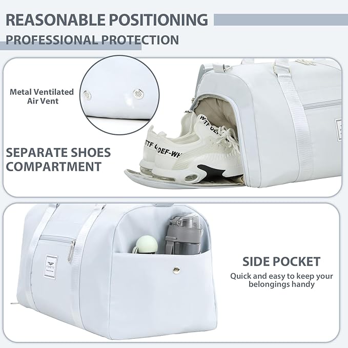 FIORETTO Womens Gym Tote Duffle Bag with Wet Pocket & Shoe Compartment, Sports Duffel Overnight Weekender Hospital Workout Carry on Bag for Girls, Ideal for Travel, Swimming, Dance, Ballet Grey-StrideForce Fitness