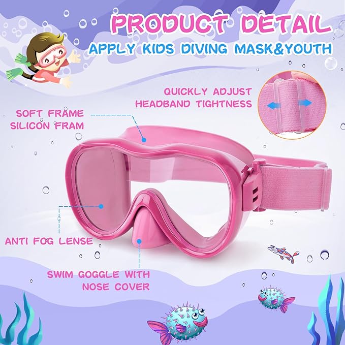Kids Swim Goggles with Nose Cover, Anti-Leak Swim Mask with Elastic Fabric Strap, UV Protection Swimming Goggles for Kids-StrideForce Fitness