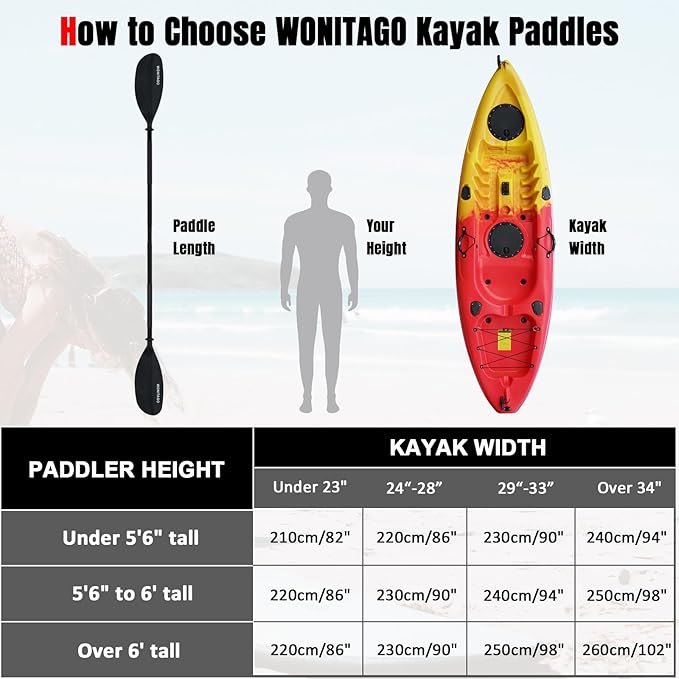 Kayak Paddles with Alloy Shaft and PP Blade, Floating Kayaking Oars, Adjustable 230-250 cm/90-98 Inches, 210-230 cm/82-90 Inches-StrideForce Fitness