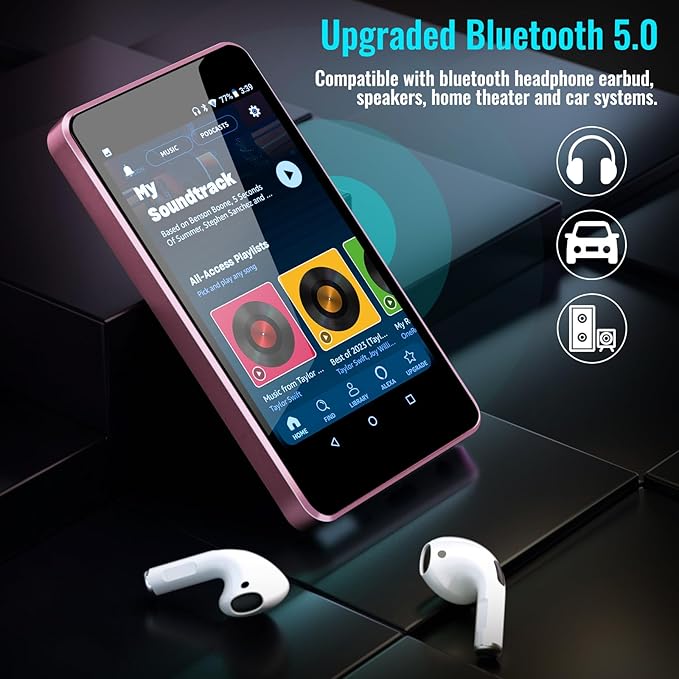 MP3 Player for Kids with Spotify, Parental Controls, Spotify Kids, Audible, Amazon Music, Libby, 4.0” IPS Kids Music Player Up to 512GB (Pink)-StrideForce Fitness