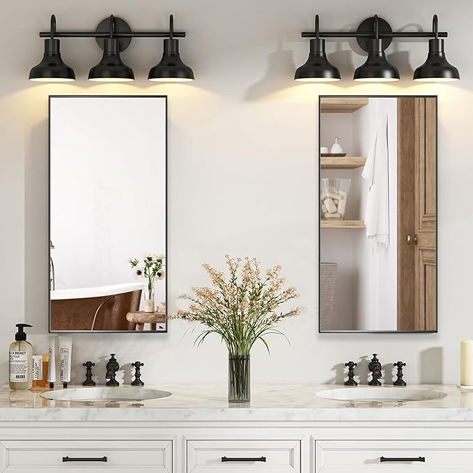 20x40 Inch Black Bathroom Mirror for Wall, Aluminum Frame Rectangle Rectangular Vanity Mirror, Modern Large for Bedroom, Living Room, Horizontal or Vertical-StrideForce Fitness