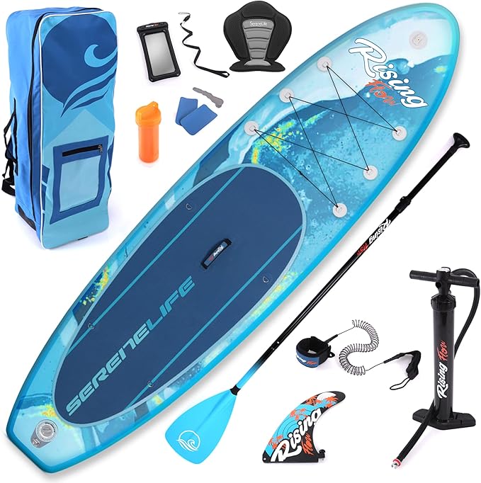 SereneLife Inflatable Stand Up Paddle Board with Premium SUP Accessories – Wide Stable Design with Non-Slip EVA Deck Pad for Adults and Youth of All Skill Levels-StrideForce Fitness