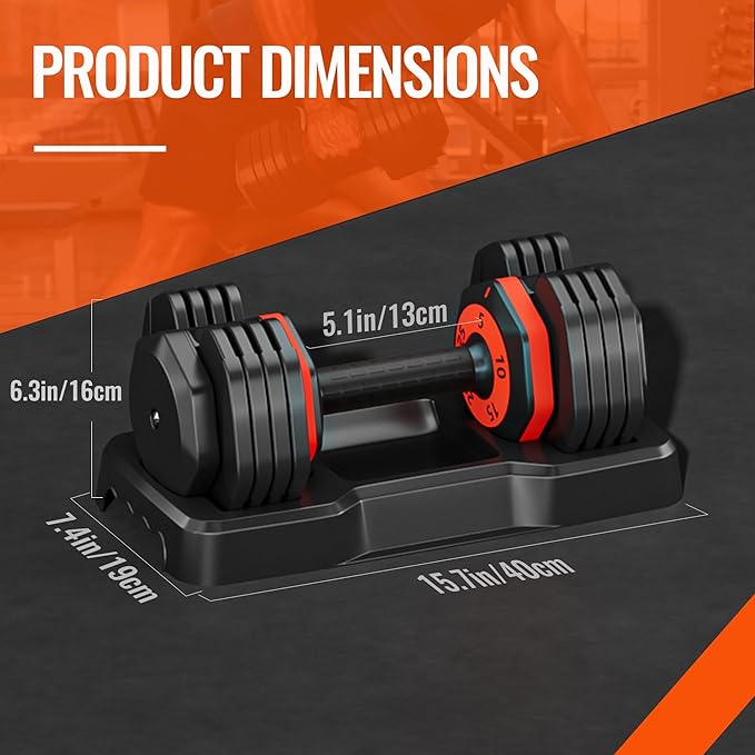 VEICK 25/55 lbs Adjustable Dumbbell with Anti-Slip Turning Handle, Fast Adjust Weight for Men Women, Exercise Equipment with Tray for Home Gym Full Body Workout Fitness-StrideForce Fitness