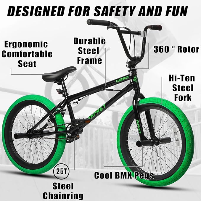 Freestyle BMX Bike, 20 Inch Yaphet Bicycle for Teen Beginner and Adult Riders, Bike with Hi-Ten Steel Frame, Multiple Colors-StrideForce Fitness