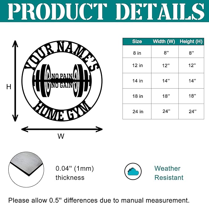 Personalized Home Gym LED Tin Metal Sign Multiple Sizes, Gym Sign Wall Decor, Exercise Workout Room Decor Fitness Center, Motivational Inspirational Hanging Wall Art Wall Plaque (03 w/o lights)-StrideForce Fitness