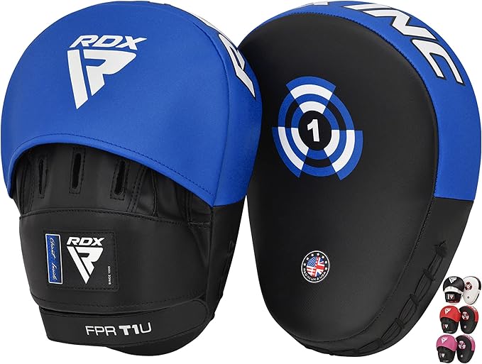 RDX Boxing Pads Focus Mitts, Maya Hide Leather Curved Hook and Jab Target Hand Pads, Great for MMA, Kickboxing, Martial Arts, Muay Thai, Karate Training, Padded Punching, Coaching Strike Shield-StrideForce Fitness