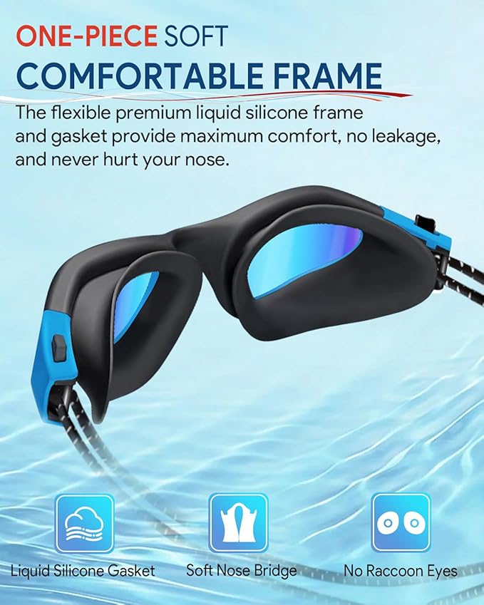 Swim Goggles, Polarized Adult Swimming Goggles Bungee Strap No Hair Pulling Anti-fog Pool Goggles for Men Women-StrideForce Fitness