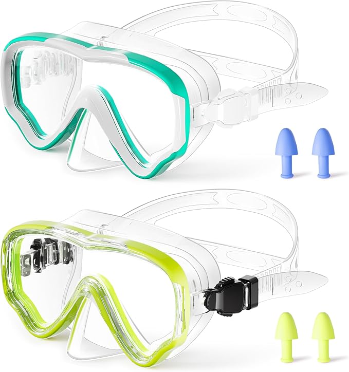 Kids Swim Goggles with Nose Cover, Snorkel Diving Mask Anti-Fog Anti-UV, Snorkeling Gear Swimming Goggles for Kids 3-14 2PCS-StrideForce Fitness