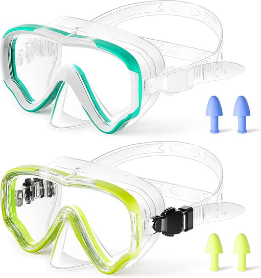 Kids Swim Goggles with Nose Cover, Snorkel Diving Mask Anti-Fog Anti-UV, Snorkeling Gear Swimming Goggles for Kids 3-14 2PCS-StrideForce Fitness