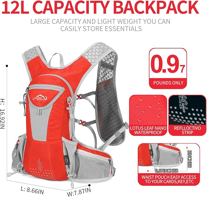 Hydration Pack Backpack, Lightweight Water Backpack with 2L Leakproof Hydration Bladder Daypack for Men Women,Running Hydration Vest for Outdoor Trail-StrideForce Fitness