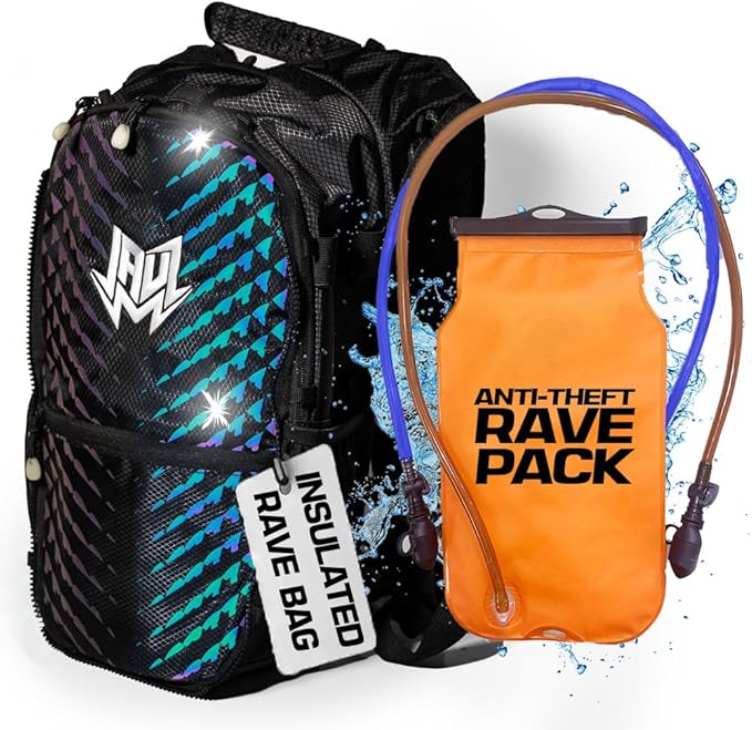 RAVERUNNER® Dino Festival Water Backpack - Dual Chamber Hydration - 3L Insulated Water Backpack for Raves, Festivals, Hiking, Running - Festival Hydration Pack for Hydration Backpack Rave-StrideForce Fitness