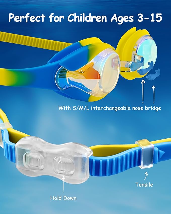 Kids Swim Goggles, Anti-fog and UV Protection with Swim Cap for Age 3-15 Youth Boys Girls Toddler-StrideForce Fitness