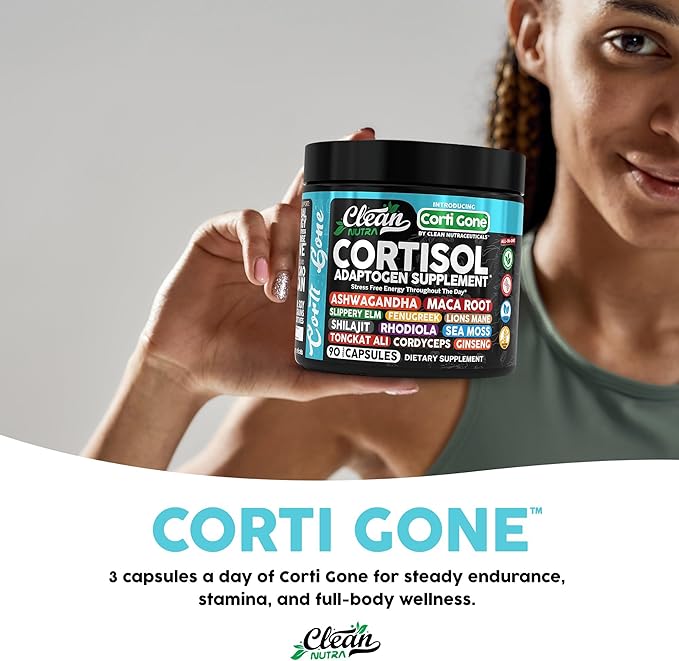 Corti Gone Cortisol Supplements For Women | Maca Root Ashwagandha Cortisol Detox Manager Reducer + Slippery Elm Fenugreek Lions Mane Shilajit Rhodiola Sea Moss Tongkat Ali Cordyceps Ginseng Beet Root-StrideForce Fitness