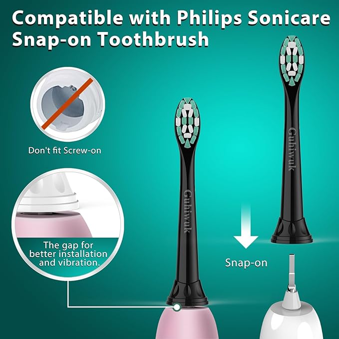 Toothbrush Heads for Philips Sonicare Replacement Heads, C2 Brush Head Compatible with Phillips Sonicare Click-on 4100 5100 6100 Electric Toothbrush, 4 Pack, Black