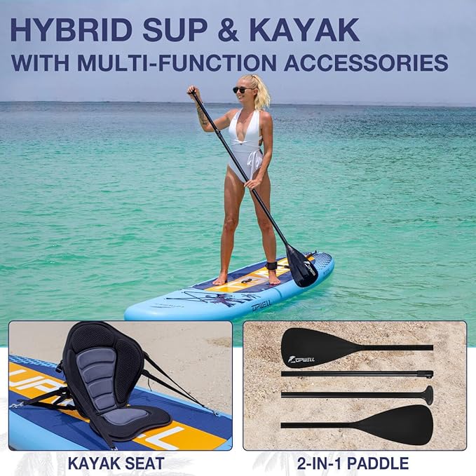 UPWELL 10'6"/11'/11'6" Inflatable Paddle Board, Stand Up Paddlboard for Youth & Adults, Stable Design, Premium SUP Accessories, Backpack, Leash, Hand Pump, Fins-StrideForce Fitness