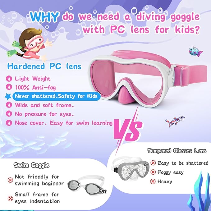 Kids Swim Goggles with Nose Cover, Anti-Leak Swim Mask with Elastic Fabric Strap, UV Protection Swimming Goggles for Kids-StrideForce Fitness