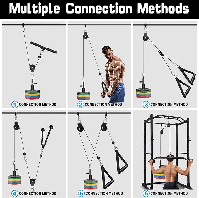 SERTT Weight Cable Pulley System Gym, Upgraded Cable Pulley Attachments for LAT Pull Down, Biceps Curl, Tricep, Arm Workouts - Home Gym Add On Equipment-StrideForce Fitness